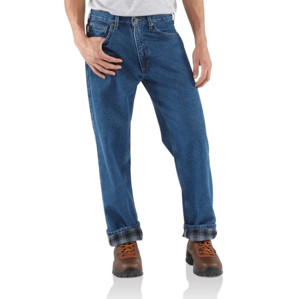 Carhartt B172 Medium Wash Relaxed-Fit Straight-Leg Flannel Lined Jean Sz 42X28.5